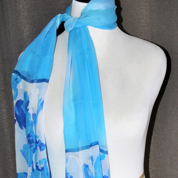 Cocoon House 100% Silk Blue Watercolors Scarf - Picture 5 of 5